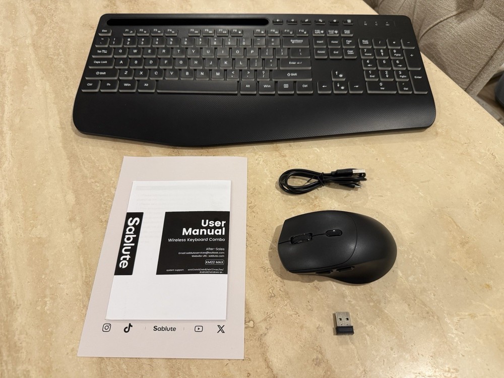 Sablute KM22 MAX Wireless Backlit Keyboard & Mouse Combo for Mac or PC - Black.
