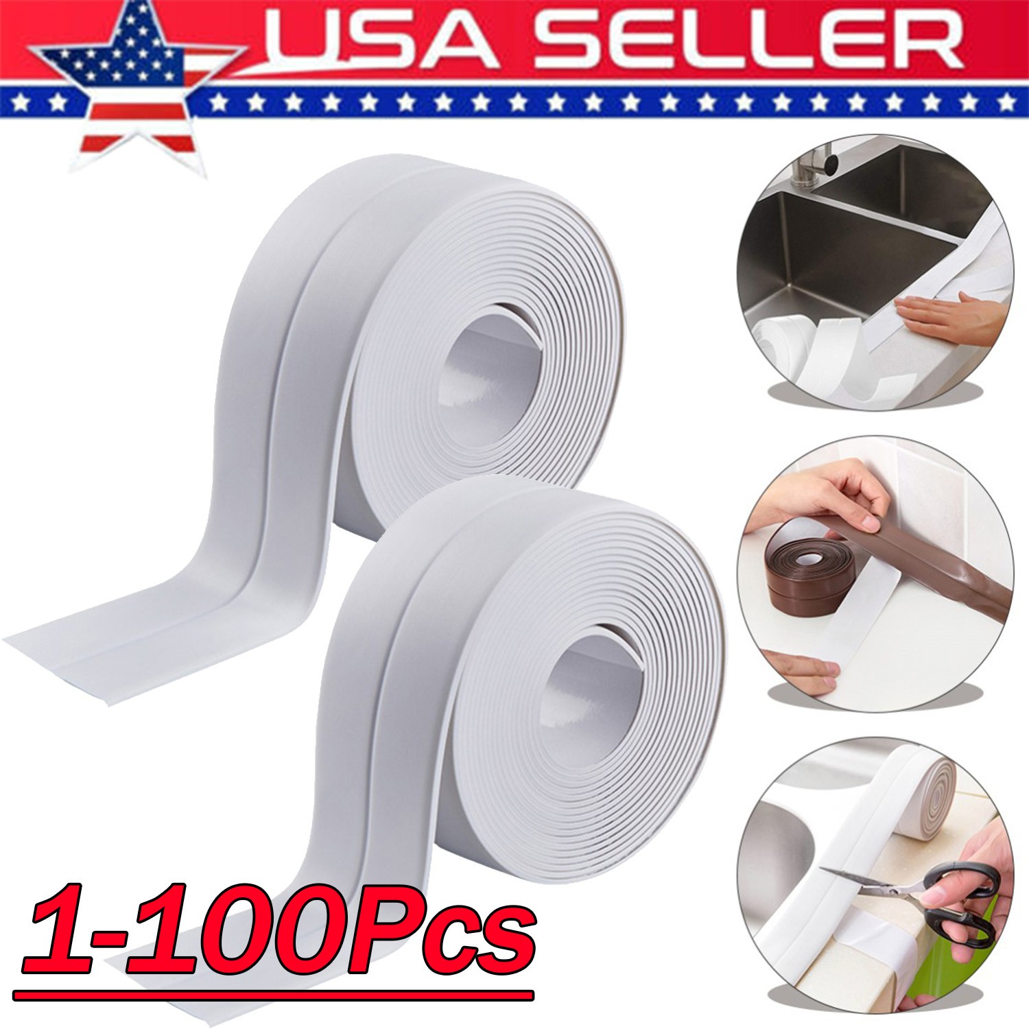 10.5FT PVC Self Adhesive Caulk Sealing Strip Tape For Kitchen Wall Sink Toilet