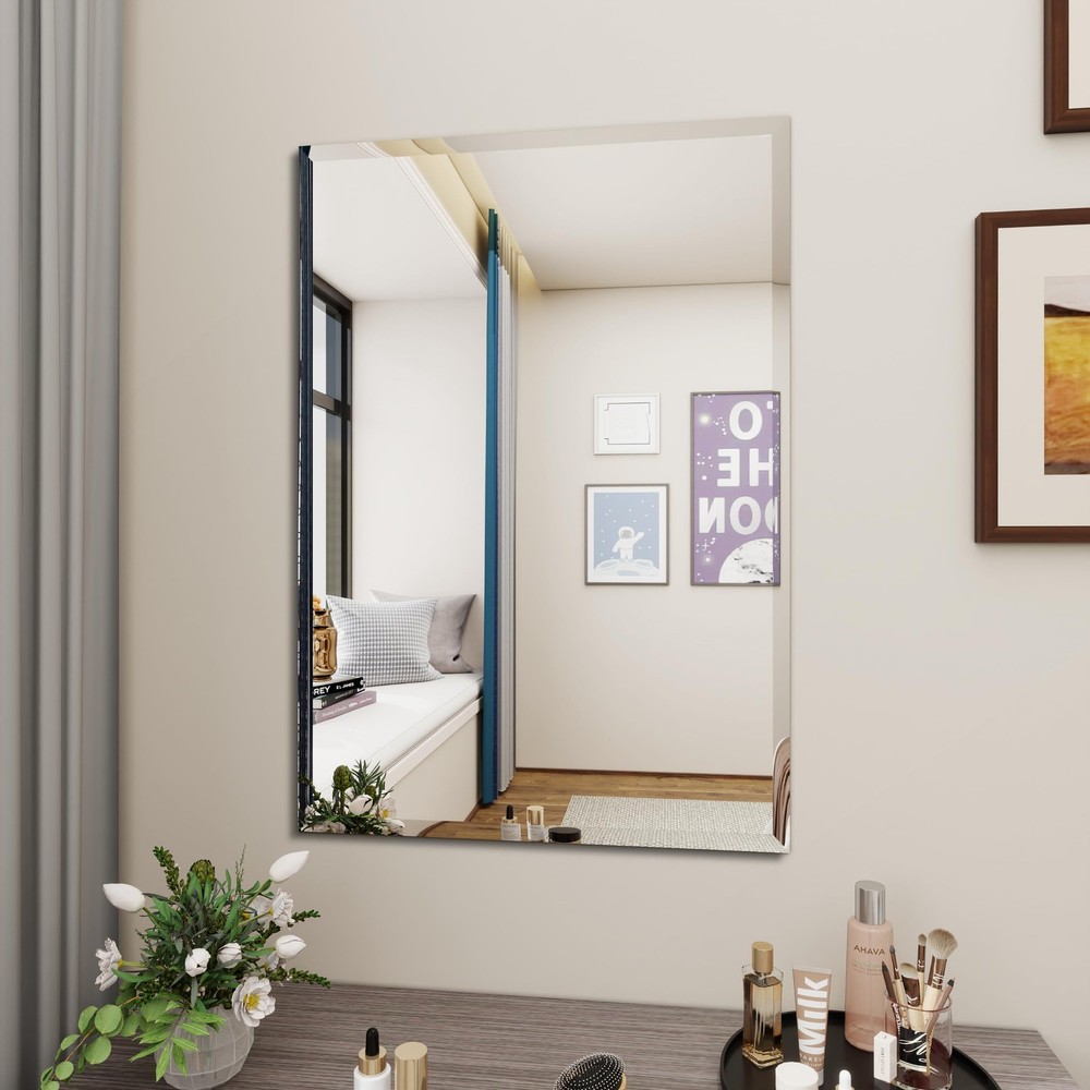 Rectangular Beveled Bathroom Mirrors, 16X24 inch Square Frameless Mirror, Rec