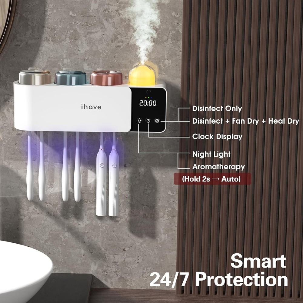 UV Toothbrush Sanitizer & Holder with Aromatherapy Diffuser