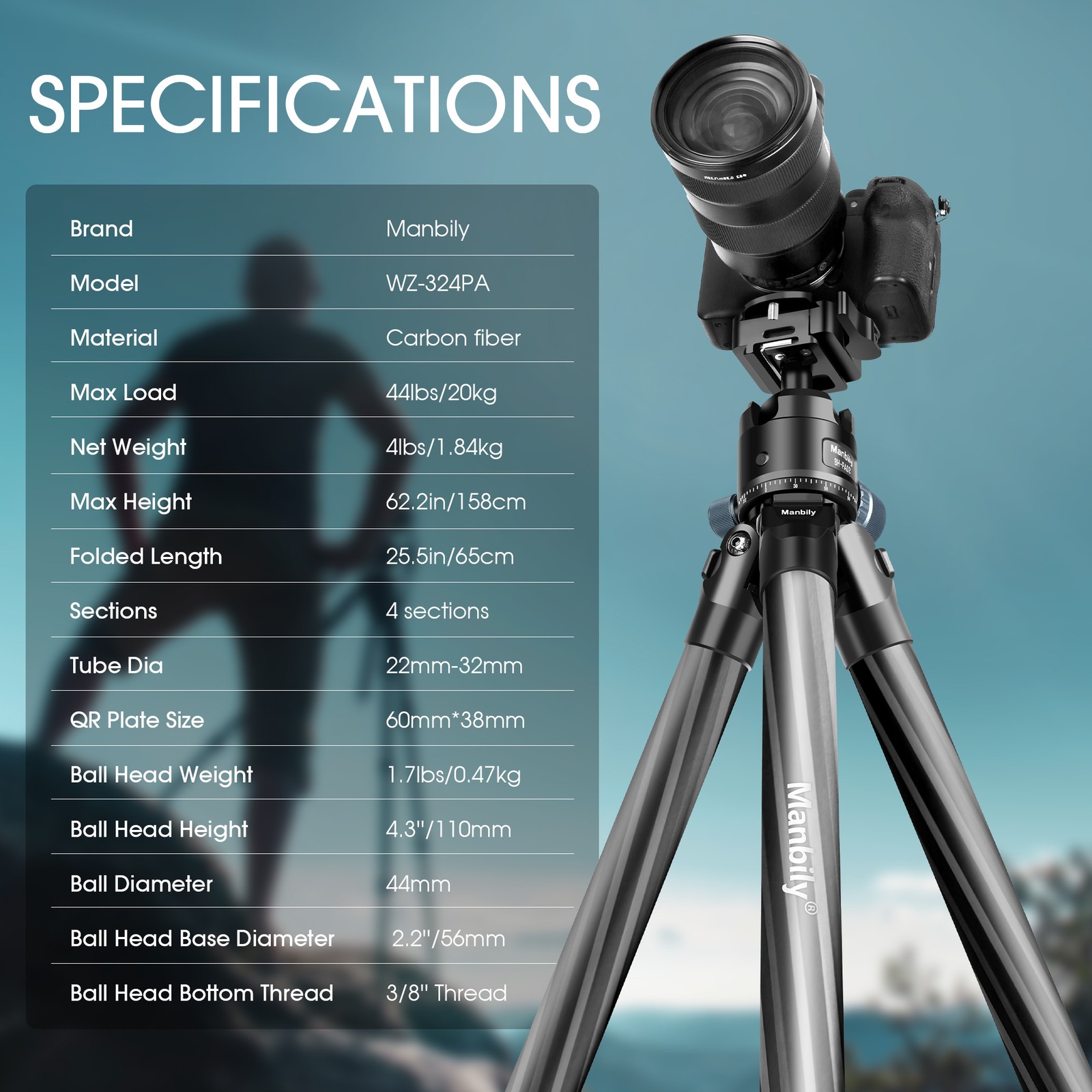 NEW Manbily Tripod for Shooting & Camera Picatinny Arca Swiss Adapter 360°