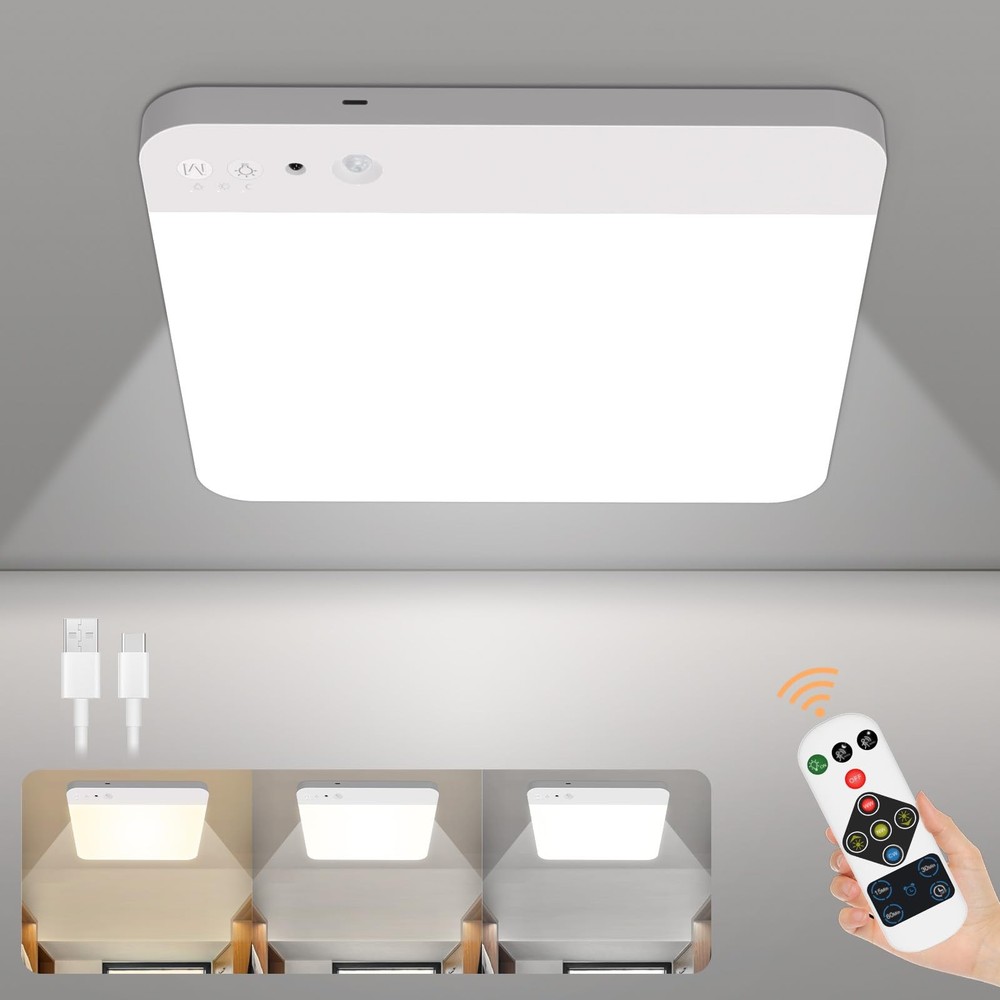 Rechargeable Motion Sensor Ceiling Light with Remote - Magnetic Wireless Clos...