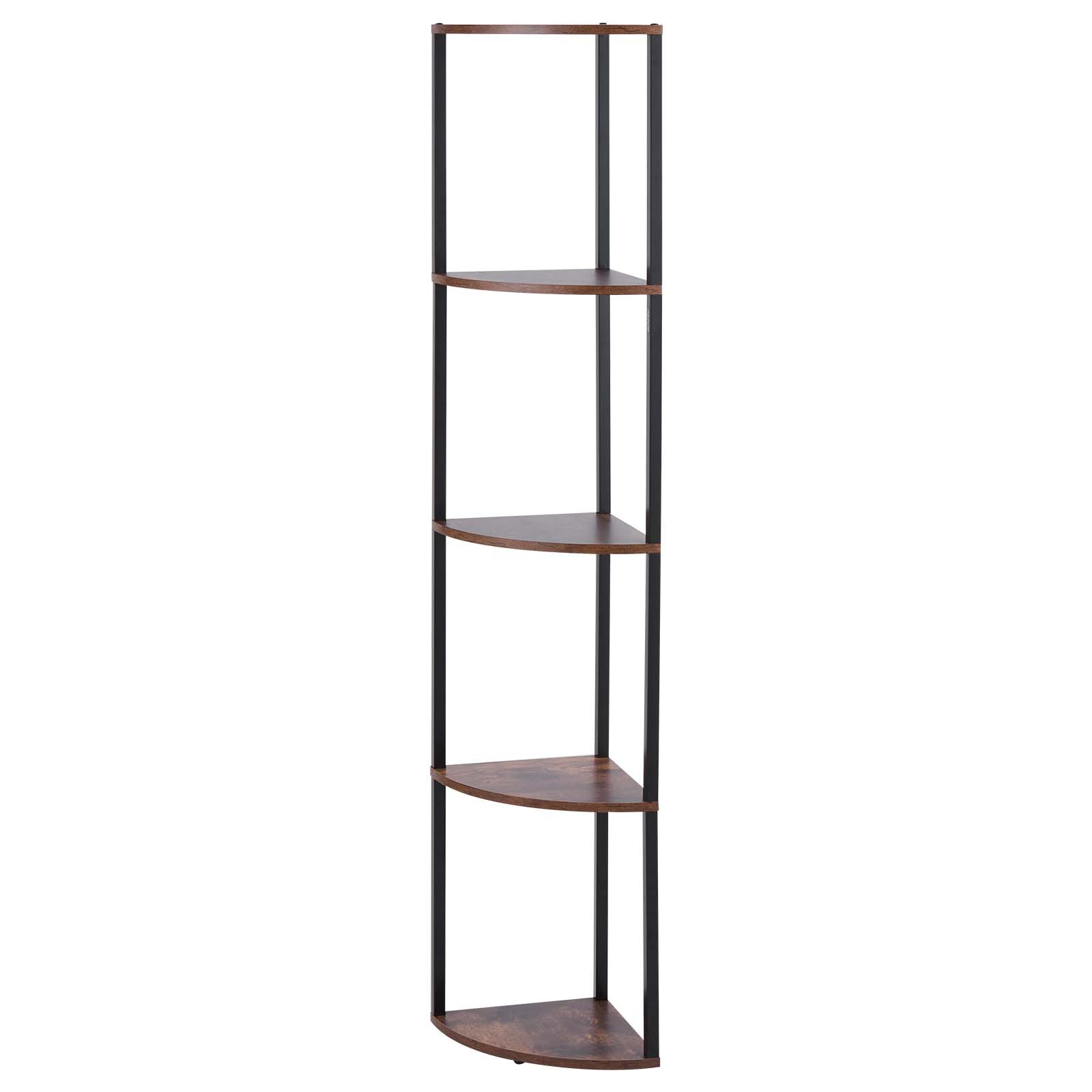 5 Tier Corner Shelf Tall Corner Stand with LED Light Narrow Display Rack