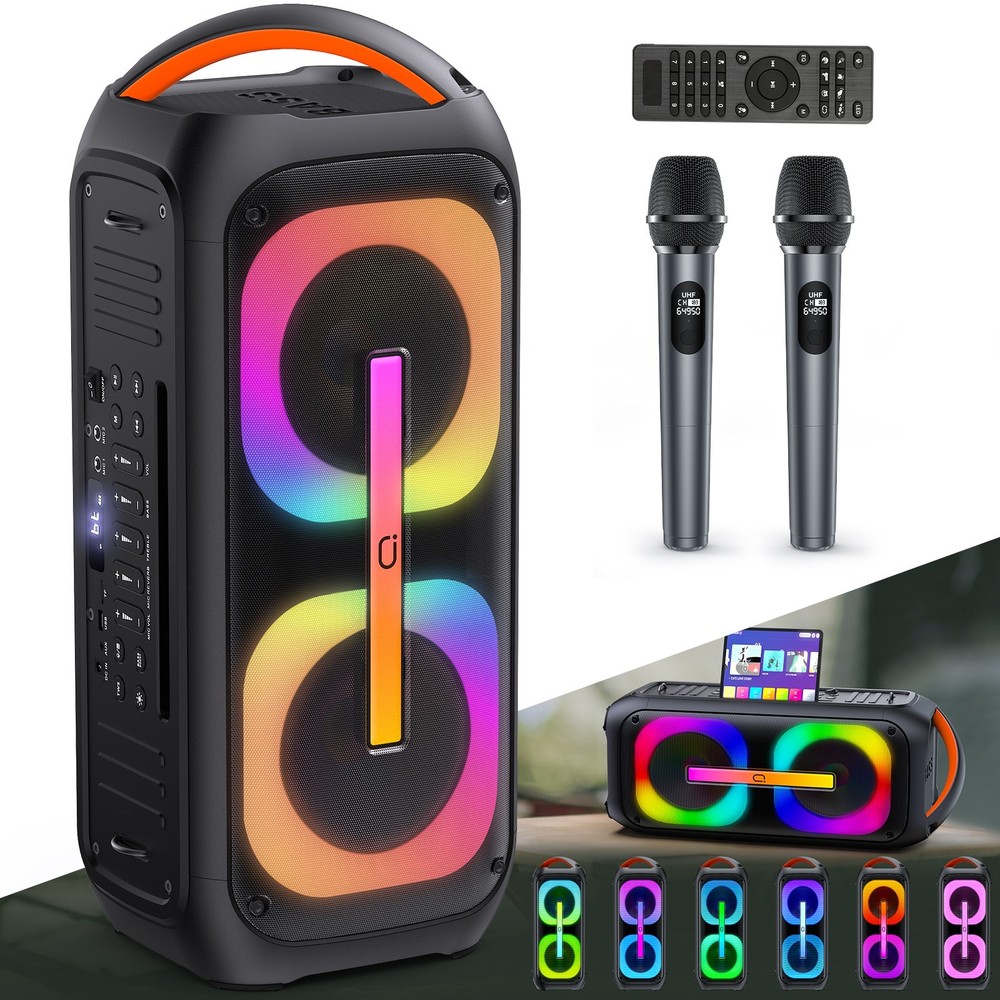 Party Speaker with 2 Wireless Microphnes Rechargeable Bluetooth Speaker Karaoke
