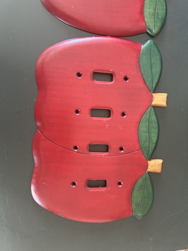 Two Wooden Vintage Apple Light Switch Plates