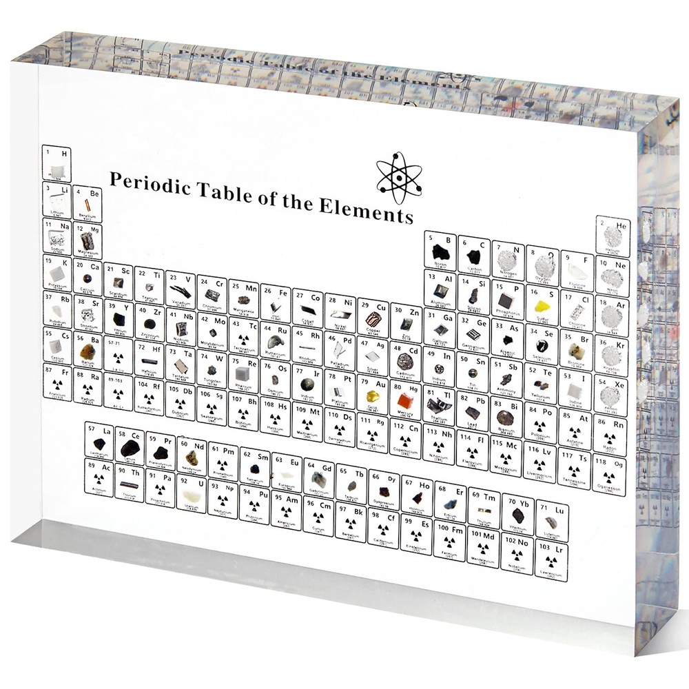 "8-Inch Acrylic Periodic Table Display with 83 Real Element Samples for Science"
