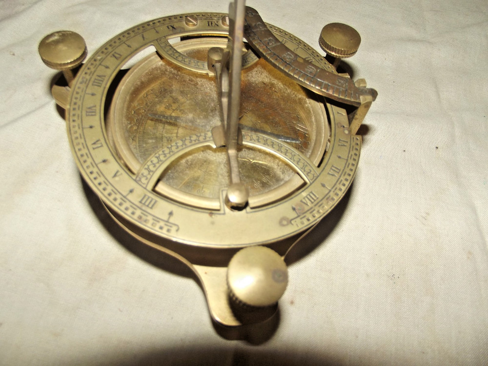 Brass Sundial & Compass Replica Maritime Navigation Aid