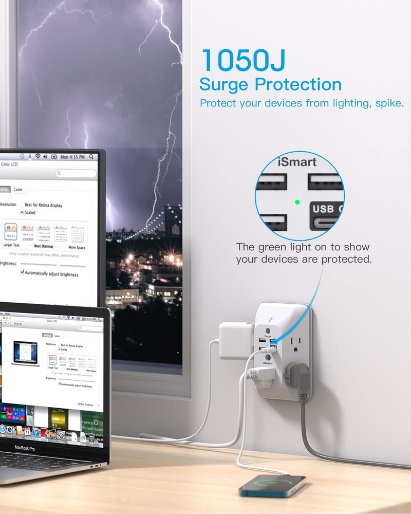 Outlet Extender with Night Light, HANYCONY Multi Plug Outlet, 1 USB C, White
