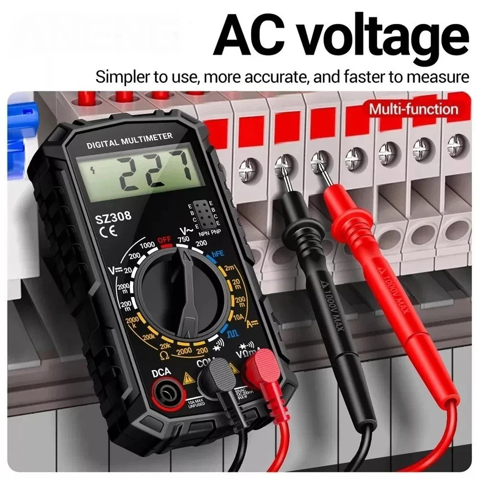 Digital Multimeter LCD AC DC Voltage Tester Ammeter Ohmmeter w/ Leads