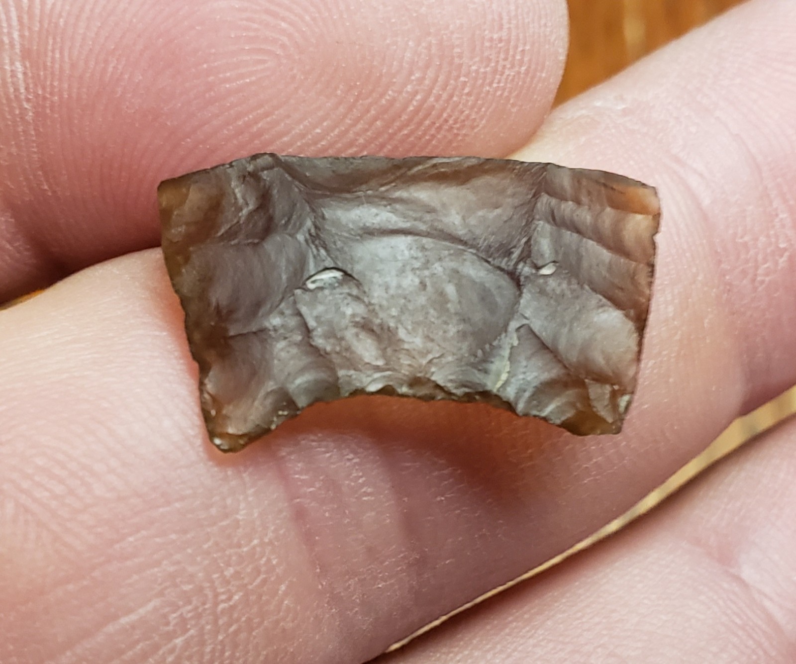 9/16" x 15/16" Knife River Flint Folsom Arrowhead Base- Mountrail County, ND