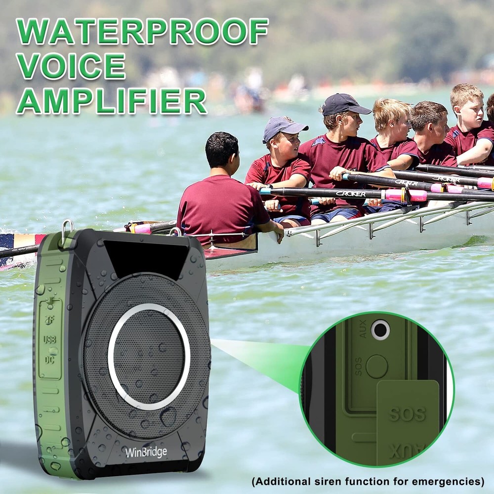 Bluetooth 5.0 Voice Amplifier with Wireless Mic Headset, Waterproof Personal ...