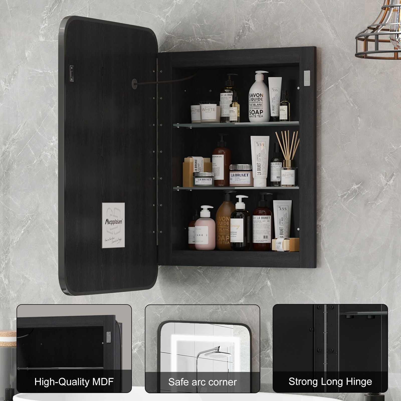 Bathroom Lighted Medicine Cabinet Recessed 3-Color LED Medicine Cabinet Mirror