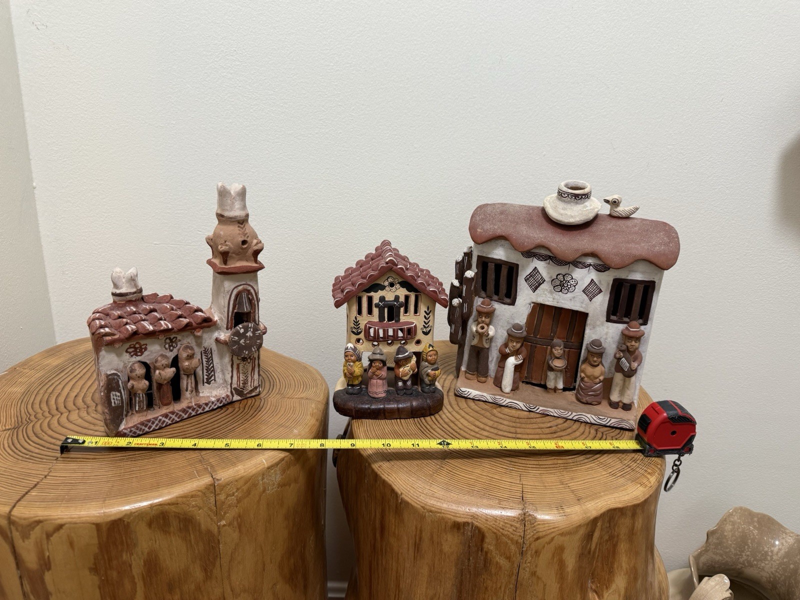 Set of 3 Large Handcrafted Peruvian Clay Pueblo Houses – Folk Art Village