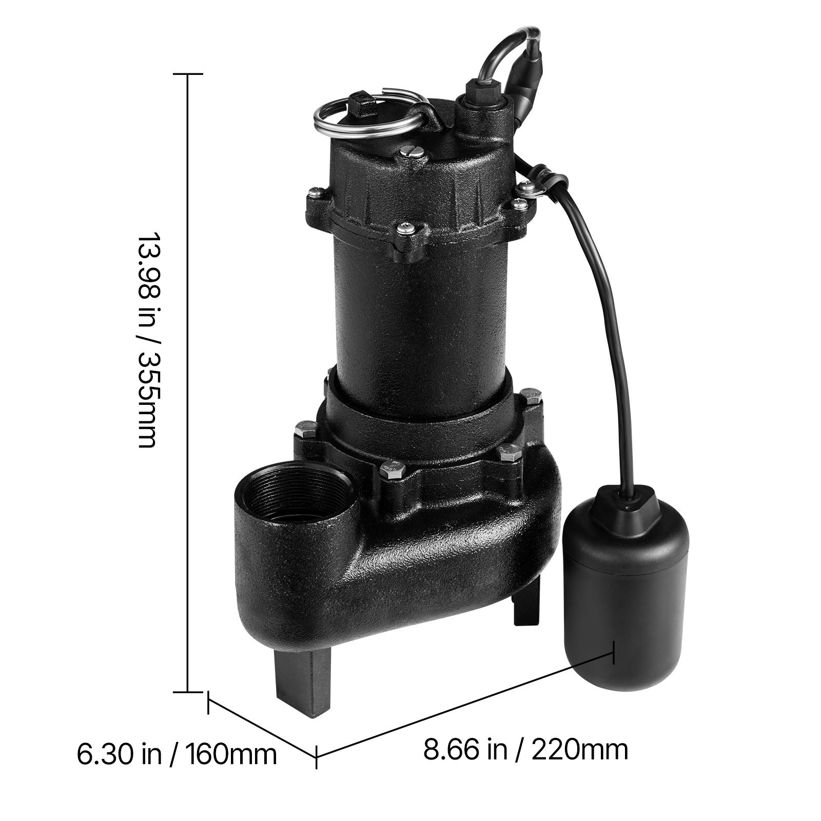 Uimoso 1 HP Submersible Sewage Pump, Cast Iron, 5200 GPH, 25 ft