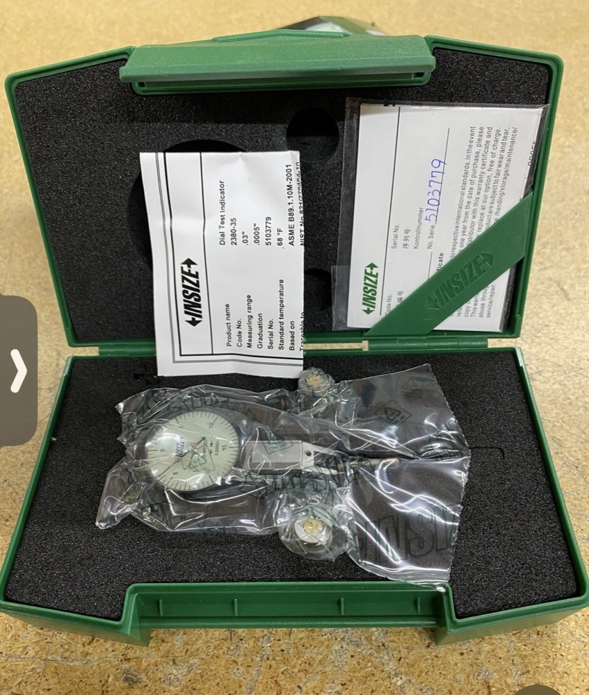 Insize 2380-35 Dial Test Indicator,0 To 0.030" Range