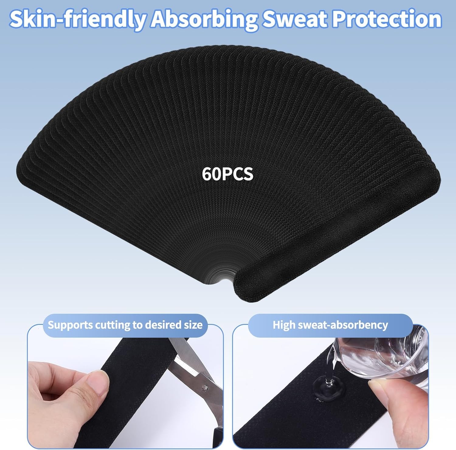 60 PCS Hat Sweat Liner,Prevents Stains Absorbent Shields Protector Black