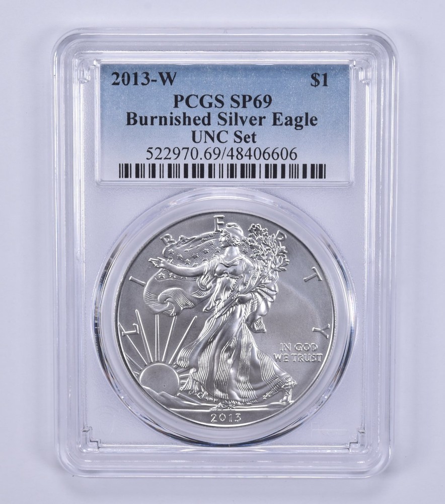 SP69 2013-W Burnished Silver Eagle Annual Set PCGS Blue Label