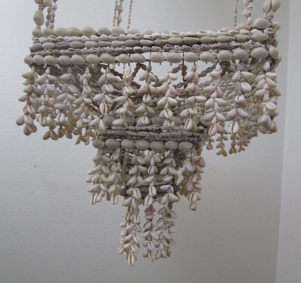 Mid Century Cowrie Shell Hanging Macrame Boho Plant Holder 4 Ft