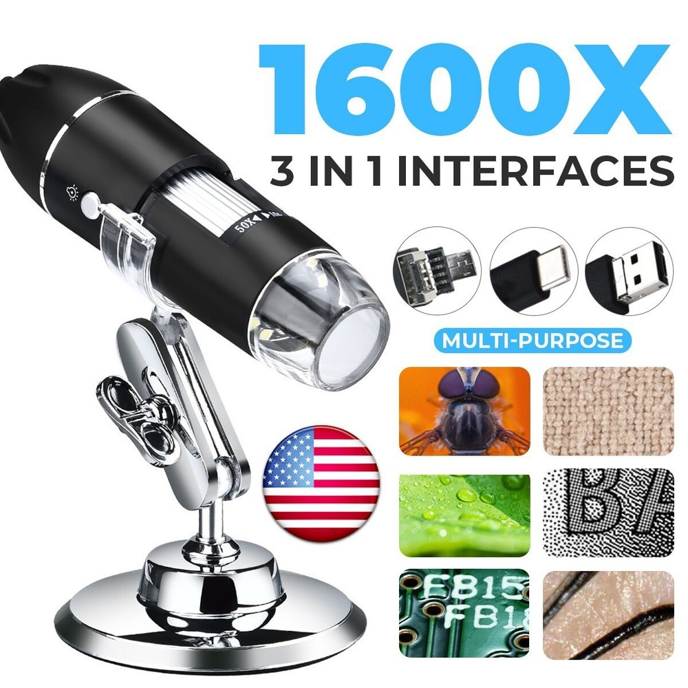 1600X Microscope 8LED Camera Magnifier Tool USB Digital for Android Mac Widows