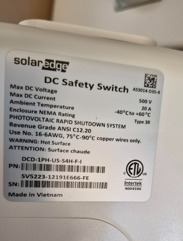 SOLAREDGE DC Disconnect 20Amp with Export/Import Metering Function