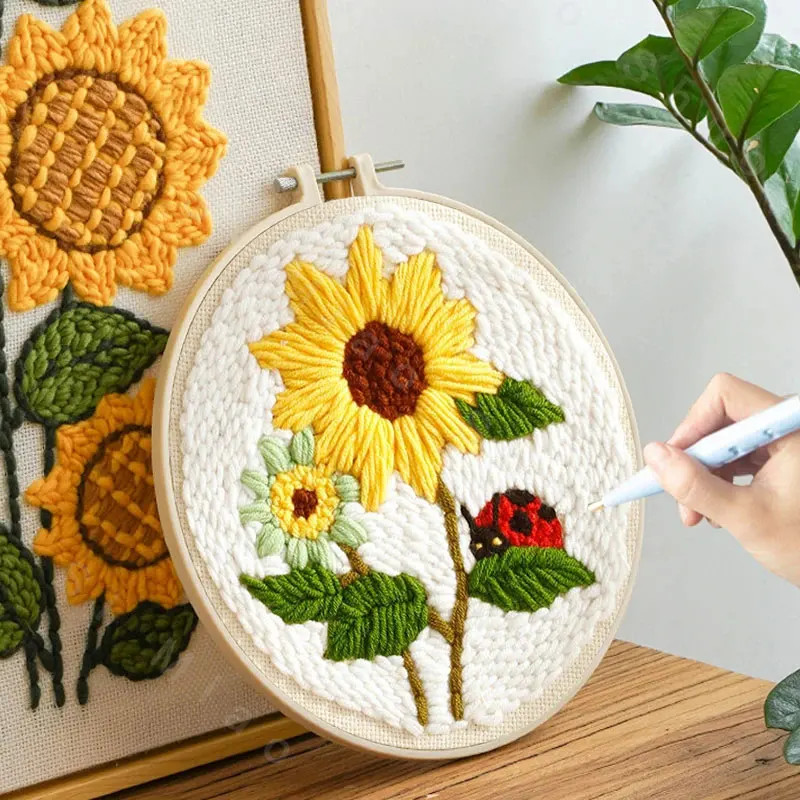 Punch Needle Embroidery Kit for Beginners Sunflower Pattern Rug Set