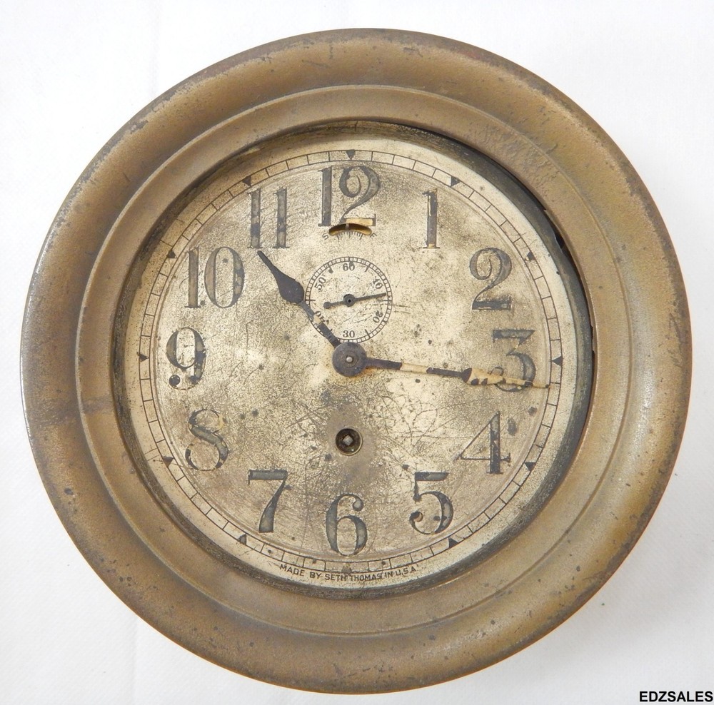 Vintage Seth Thomas 7" Brass Case Ship's Clock