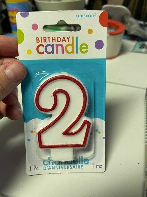 Amscan Flat Molded Candle Red/White #2 New!!!