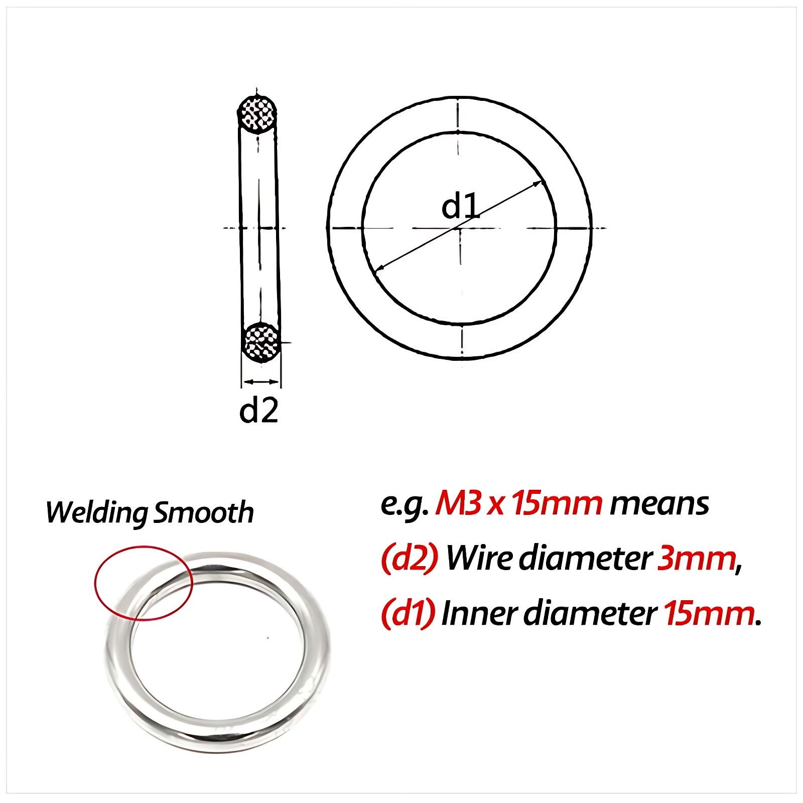 A2 Stainless Steel Heavy Duty Solid Metal O Ring Welded Smooth Round Rings
