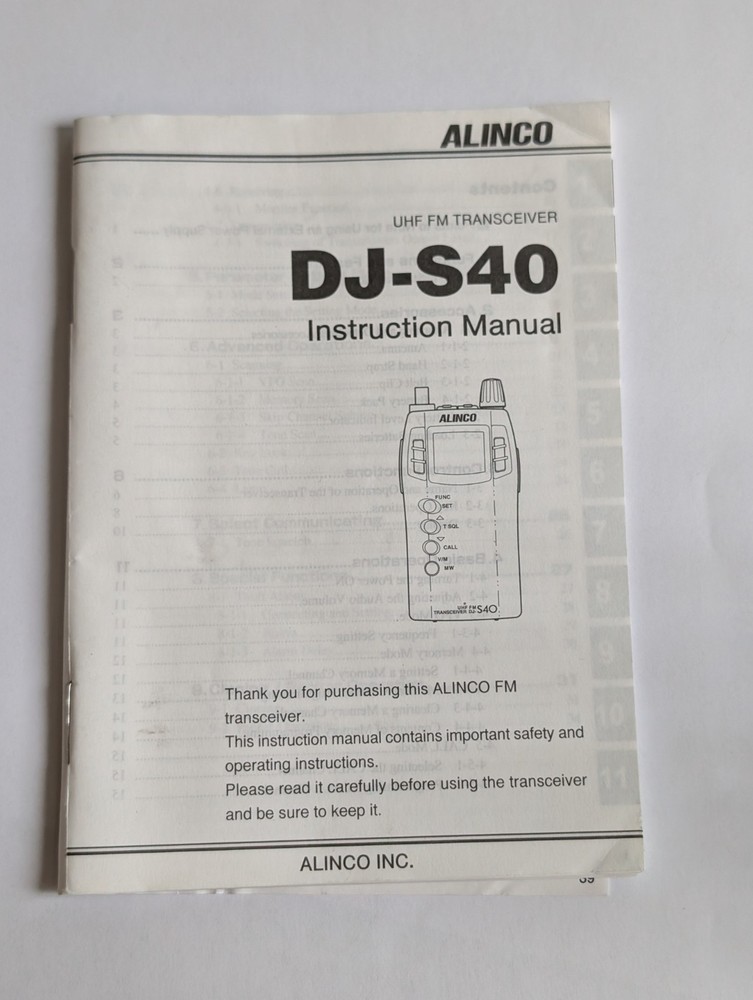 Alinco DJ-S40 Instruction Manual Paper Copy