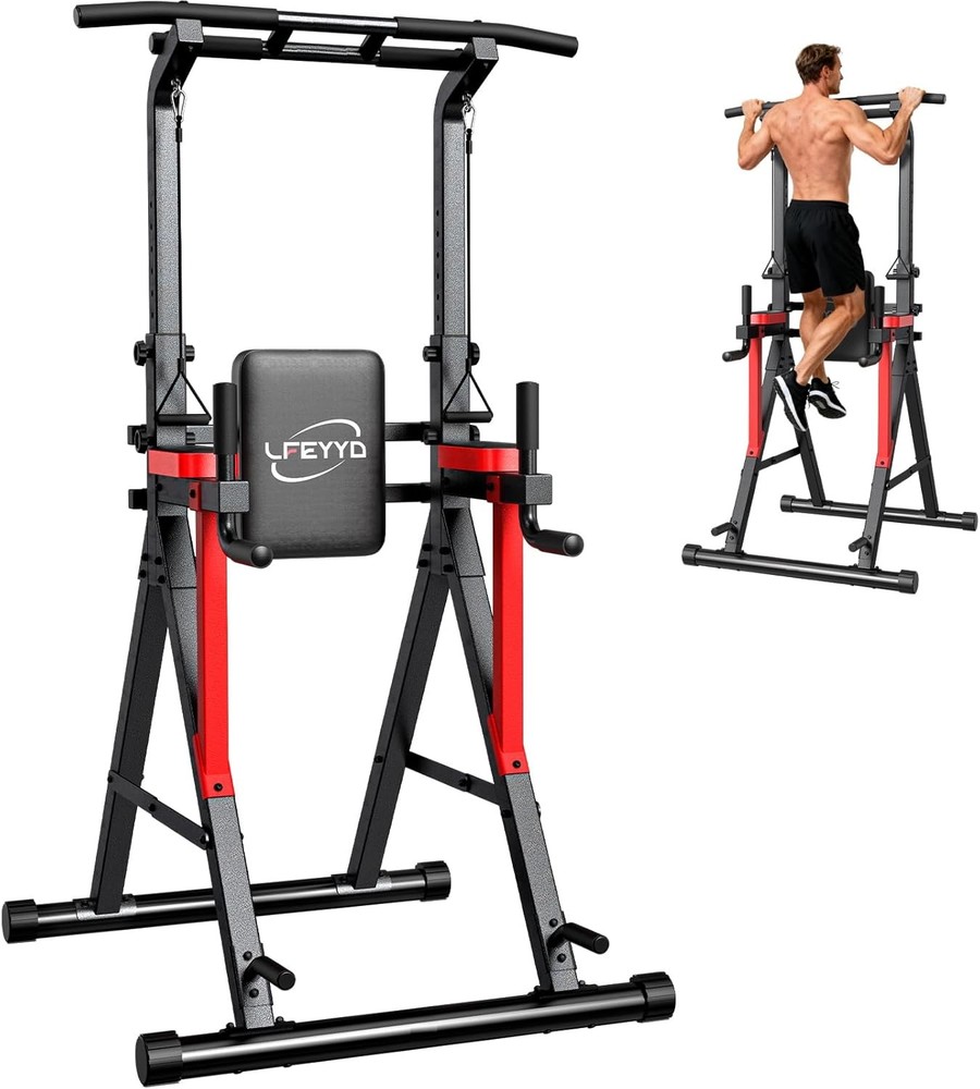 Power Tower Pull Up Bar Free Standing - 13-Level Adjustable Height Dip Station