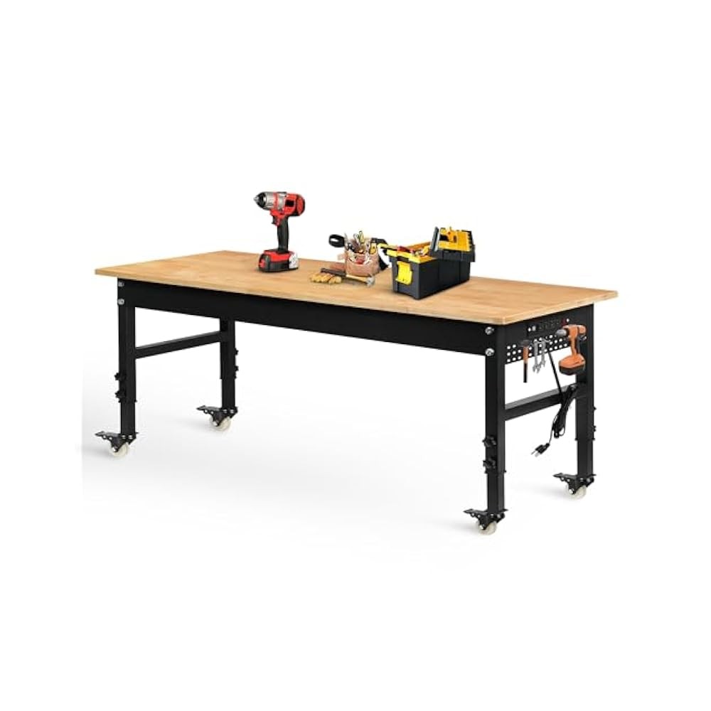 70" Workbench with Pegboard, Adjustable Height, 2000lb Heavy Duty Table