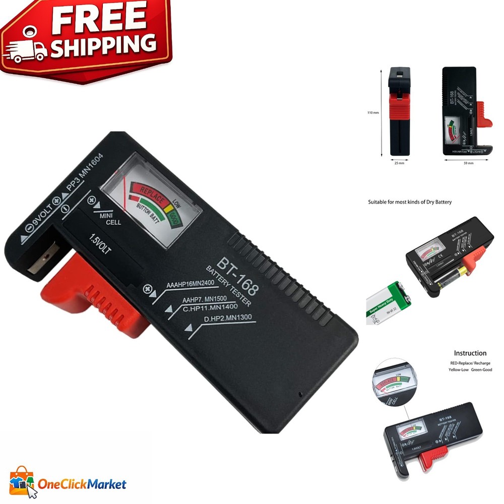 Small Volt Checker Tester for AAA AA C D 9V Batteries - Easy Read & Portable