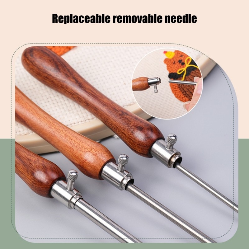 Handle Embroidery Pen with 3 Punching Needle Head and Needle Threader