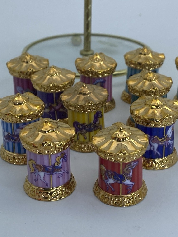 Franklin Mint Carousel Magic Horse Thimble Complete Set Porcelain Tiered Display