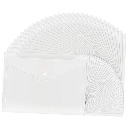 30pcs Plastic Envelopes, Clear Reusable Poly Envelope Waterproof File Folder