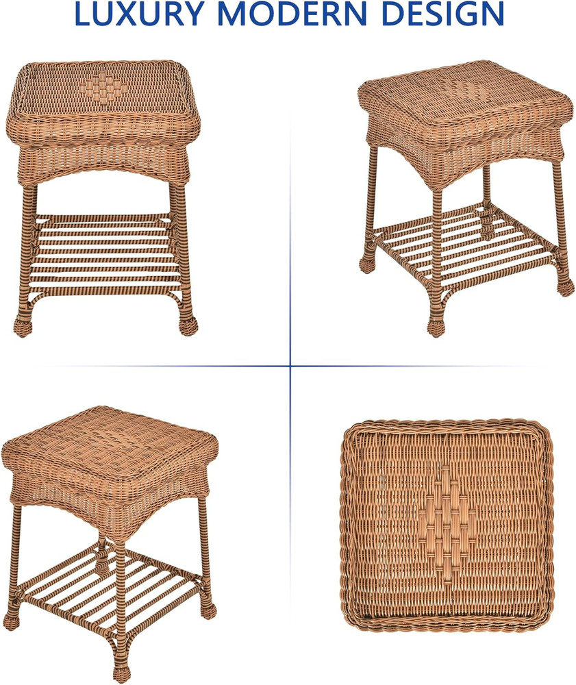 Outdoor Honey Wicker End Table