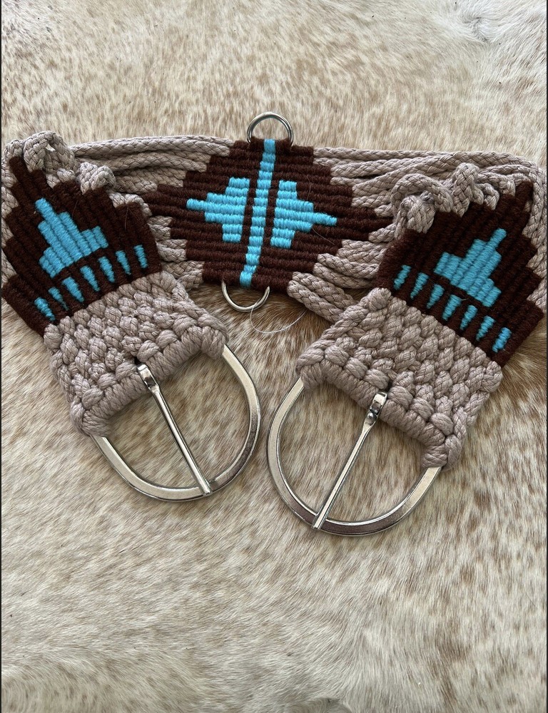30” Size Western String Girth Cinch Teal Aztec Design