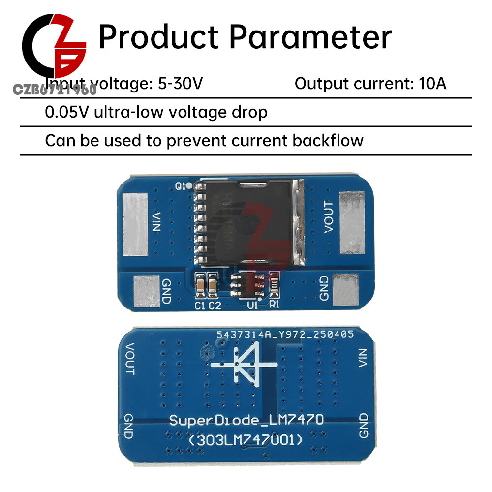 Ideal Diode Module Backflow Prevention Ideal Diode Rectifier 5-30V 10A LM74700
