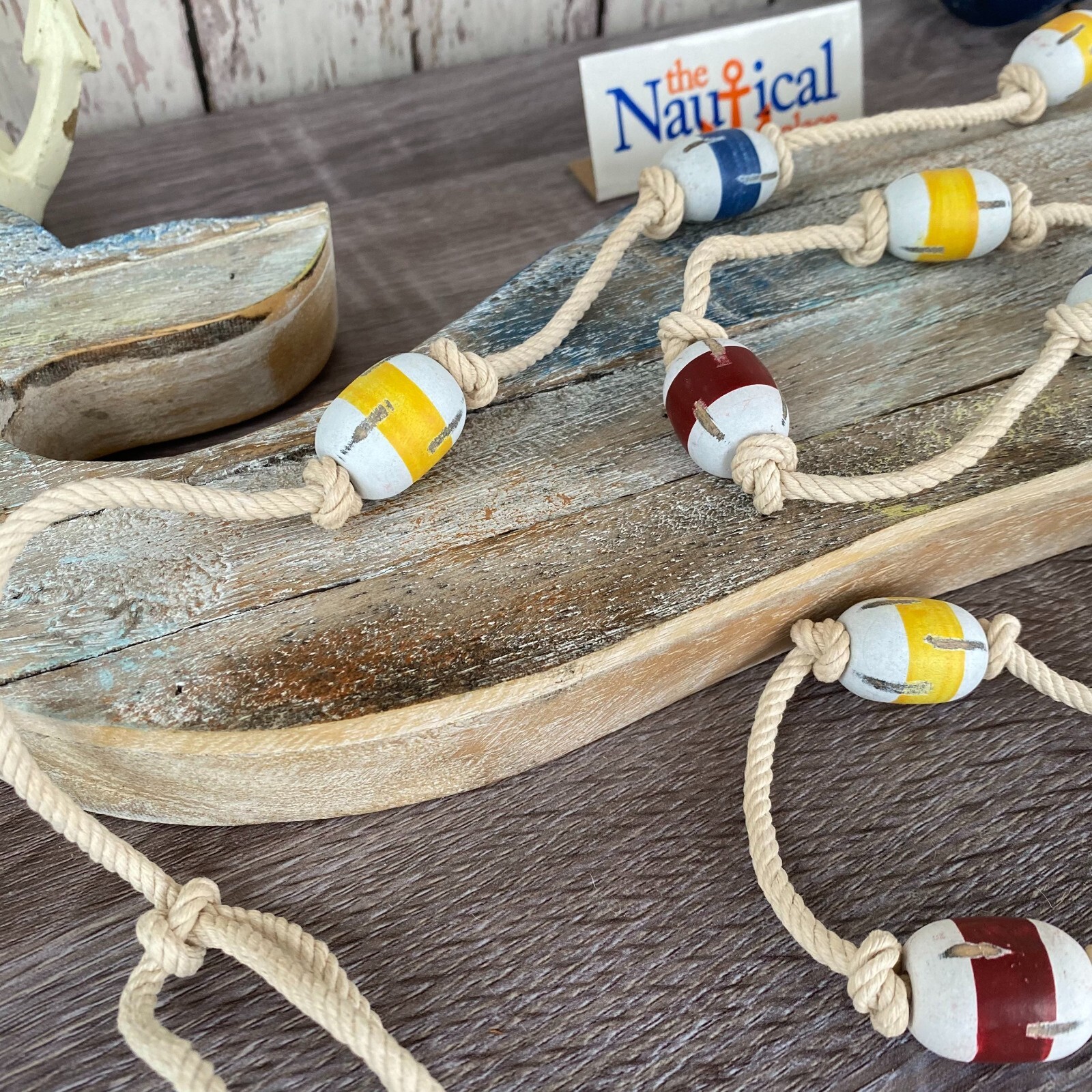 6 ft Wood Fishing Floats On String, Fish Net Buoy Garland, Wooden Nautical Decor