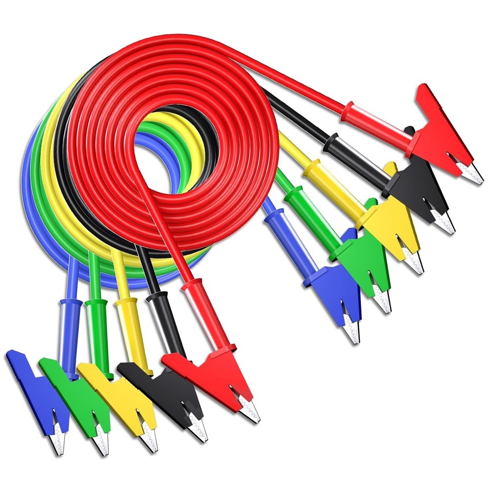 5 Color-Coded 3.3ft Alligator Clips Leads for Reliable Electrical Testing