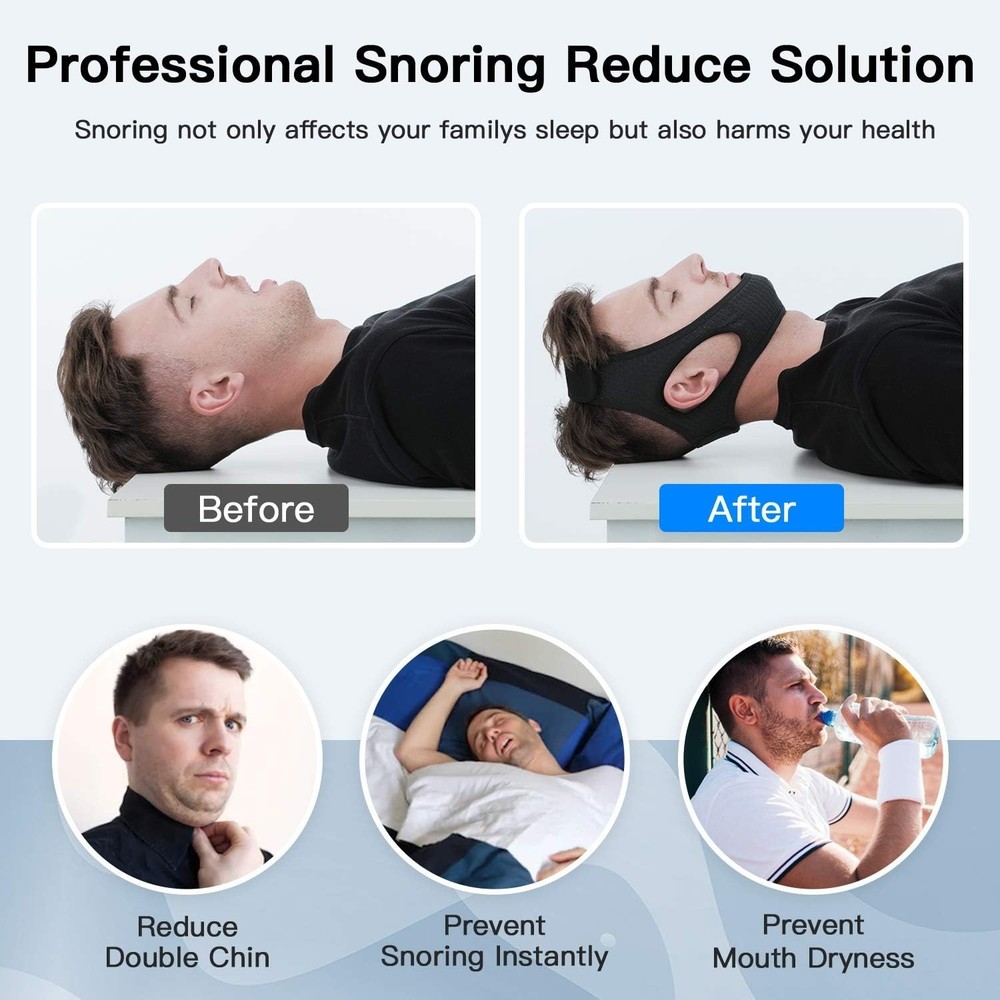 Anti Snore Chin Strap - Upgraded, Breathable, Adjustable, Black