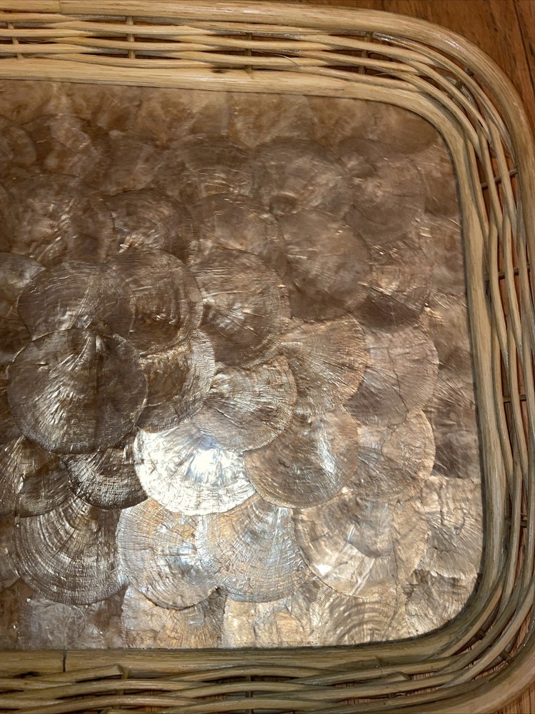 Capiz Shell, Woven Basket Serving Tray 16 X 12