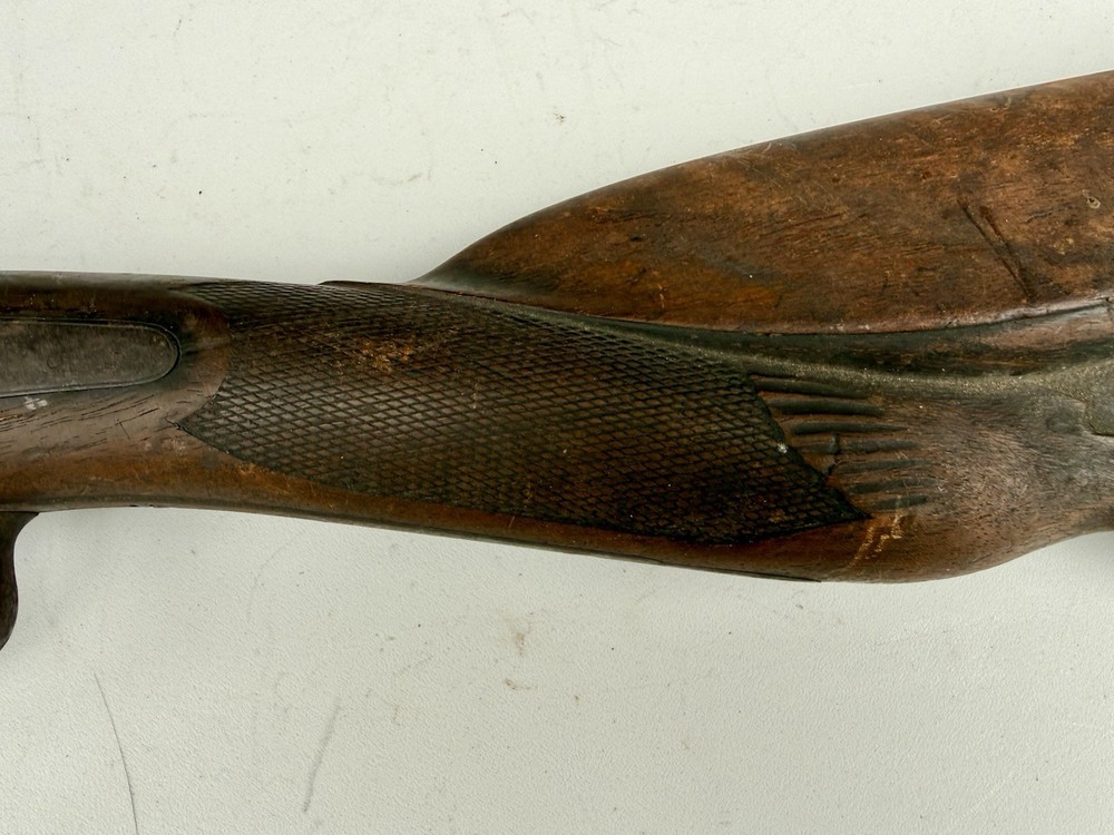 19thC Percussion Cap Muzzle Loading Double Barrel Carved Stock & Trigger PARTS