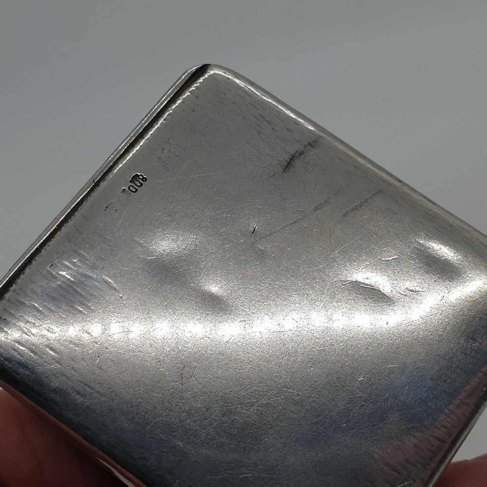 Antique 800 Solid Silver Matchbook Case Blue Stone Accents