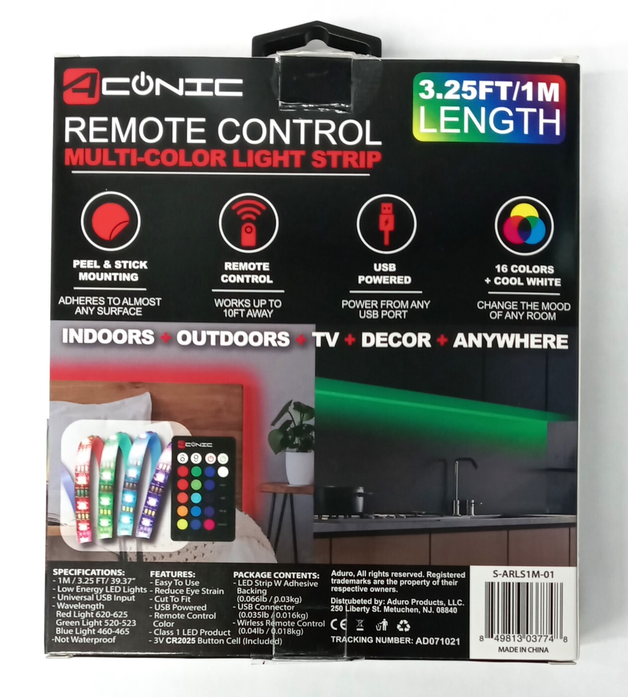 Aconic S-ARLS1M-01 Remote Control Multi-Color Light Strip 3.25ft(1m) Long