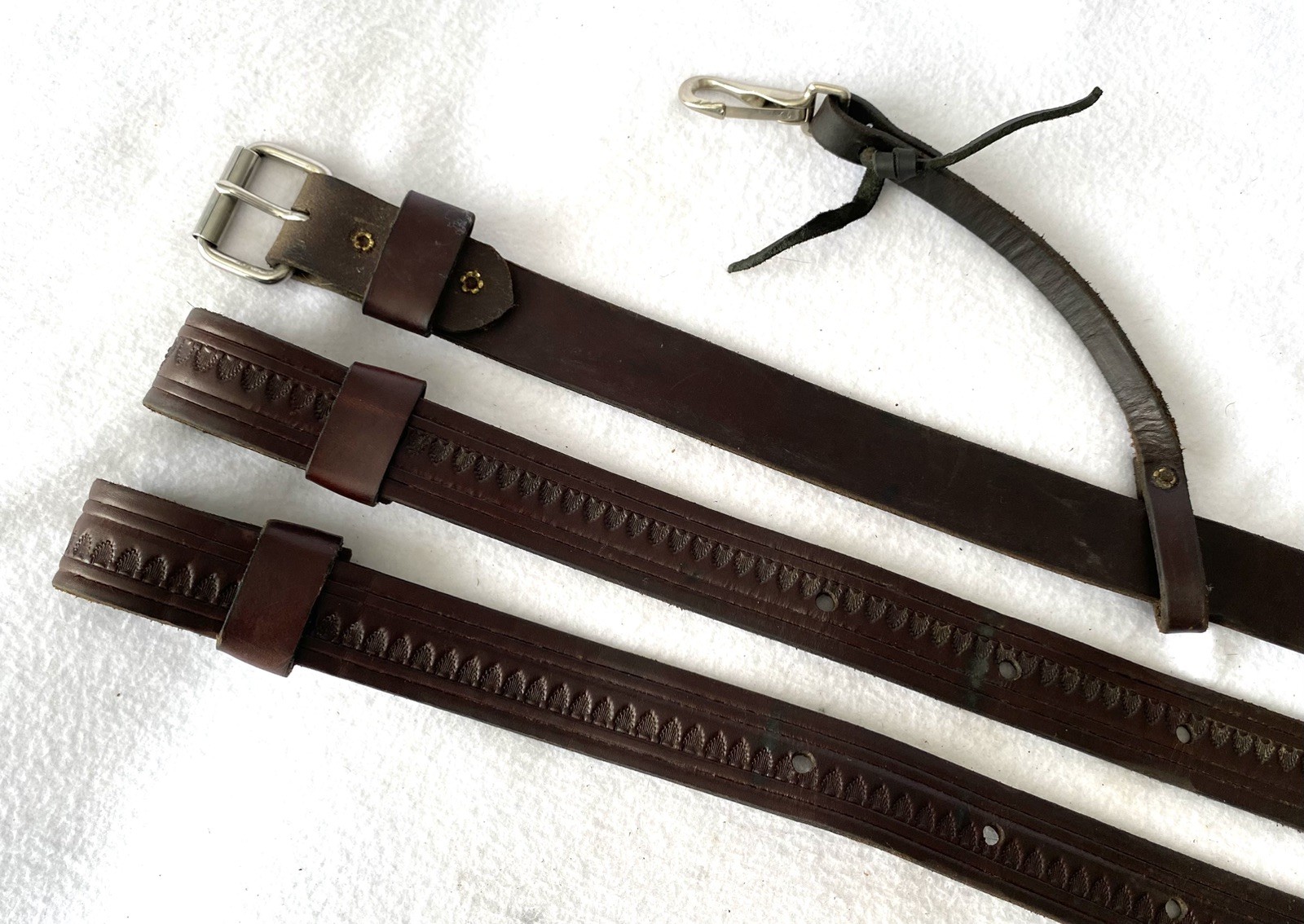 CIRCLE Y Shell TOOLED Walnut Leather Back Flank Cinch & Billet SET~LIGHTLY USED