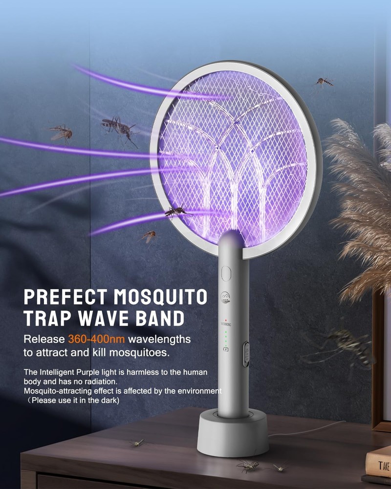 Electric Fly Swatter Racket, 2 in 1 Bug Zapper with Type-C Rechargeable Base,...