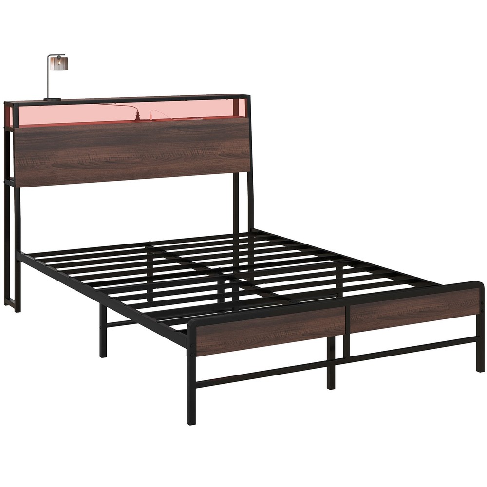 Full Size Bed Frame with Headboard, Platform Bed Frame with LED Lights