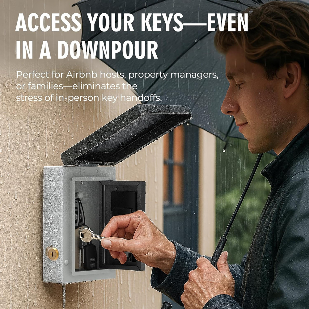 Smart Key Lock Box - Bluetooth/Wi-Fi, Wall Mount, Secure Spare Key Storage