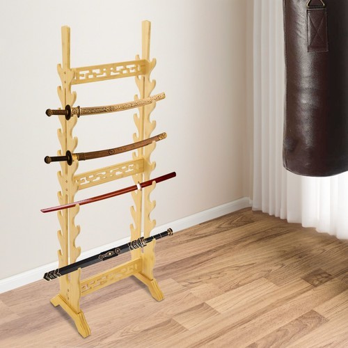 Medieval Sword Stand Solid Wood Horizontal Display Rack for Katana Sword 20 Tier